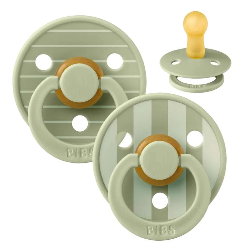 Peinture à l'eau lavable Sucette Bibs Rond Colour - kit double - t. 2 - caoutchouc naturel - Studio - Épingle - Sauge/Sauge