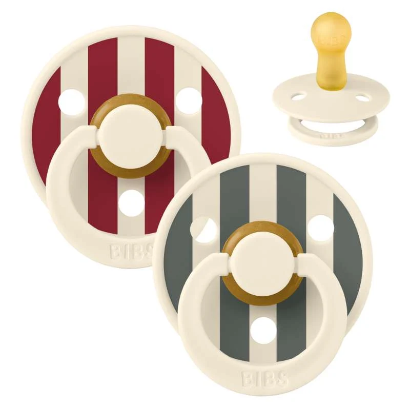 Sucette Bibs Rond Colour - 2-Pak - t. 2 - caoutchouc naturel - Studio - Bloc - Ruby/Mélange de Pin Boîte de rangement incluse