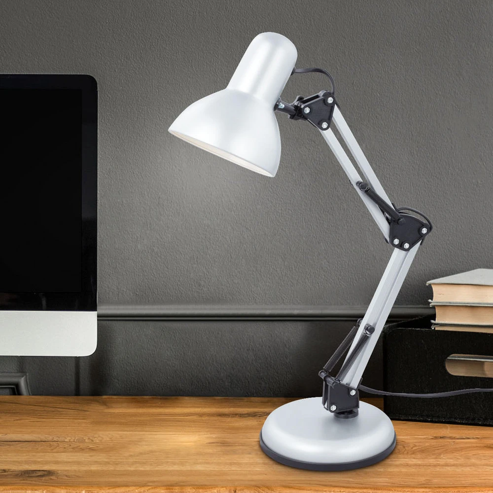 Lampe de bureau Pixa, réglable, E14, blanche avec bras flexible 360°