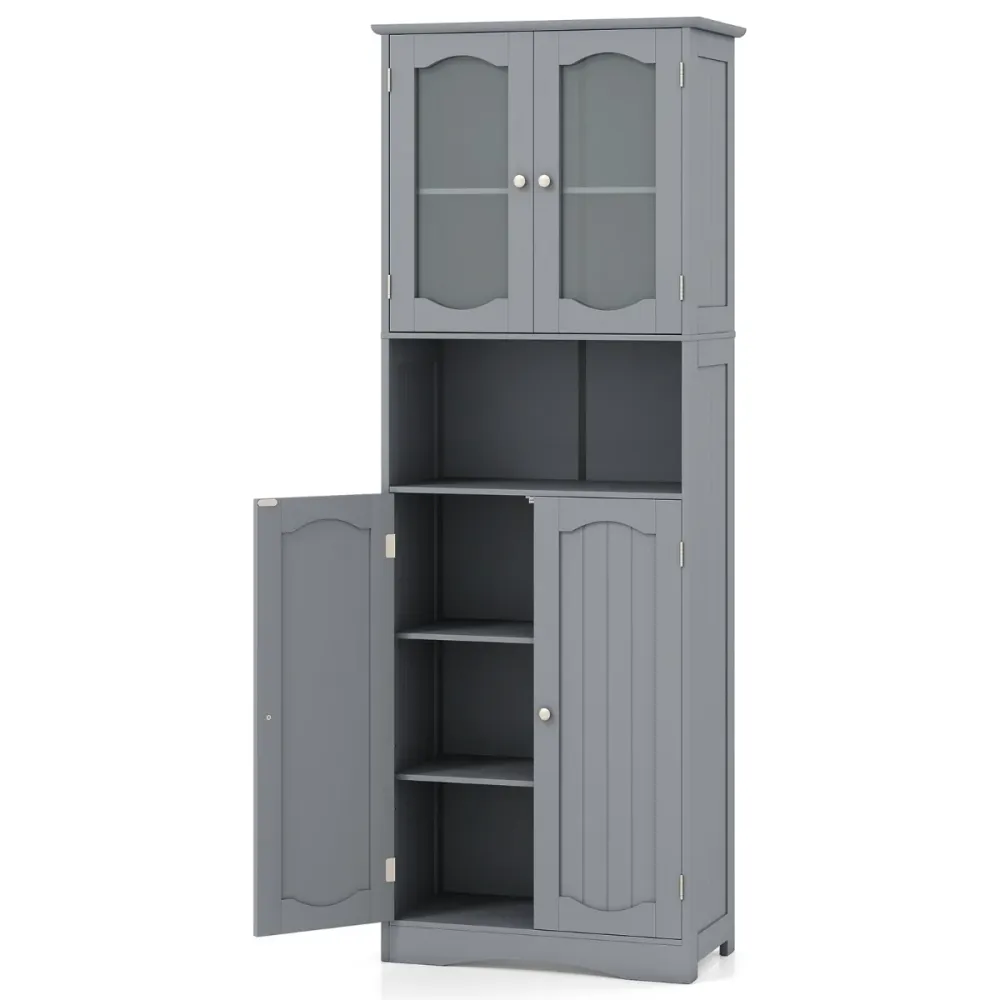 Armoire de rangement haute 60 x 30 x 164 cm avec 2 étagères réglables et 3 compartiments ouverts style récent en MDF gris...