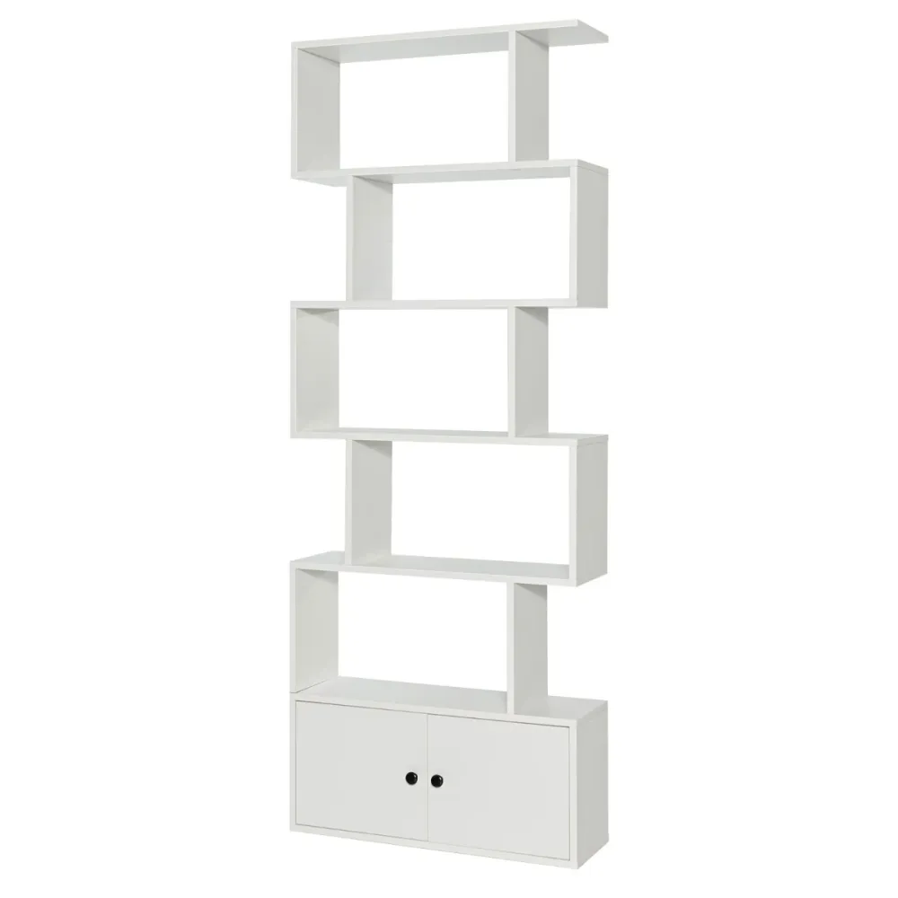 Bibliothèque étagère échelle 70 x 23 x 183 cm avec placard contemporain et grande capacité de rangement MDF bois blanc 20_...