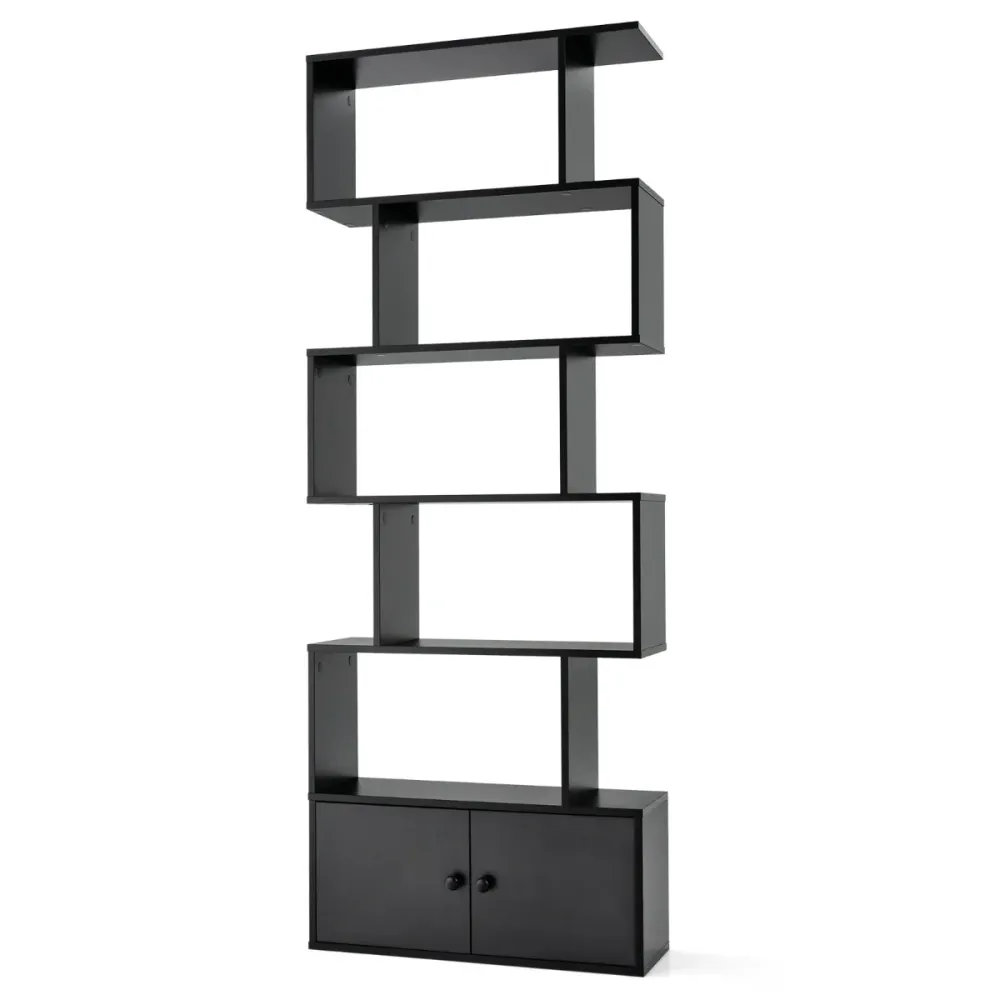 Bibliothèque étagère échelle 70 x 23 x 183 cm avec placard design géométrique actuel en bois noir 20_0010757
