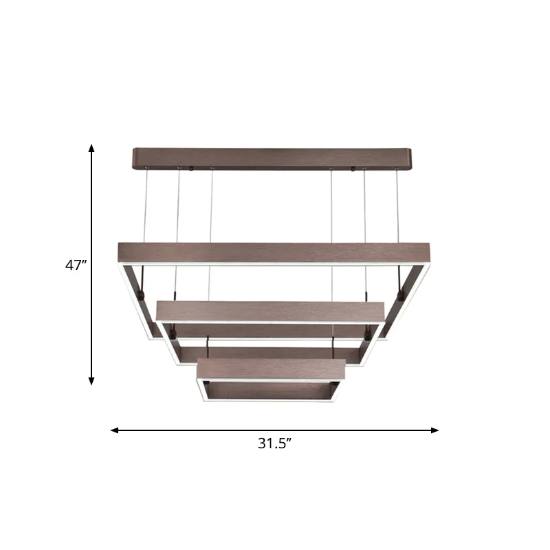 Certifié NF EN 14749 Lustre de plafond de bureau carré en couches en aluminium, suspension LED moderniste à 3 lumières, ca...