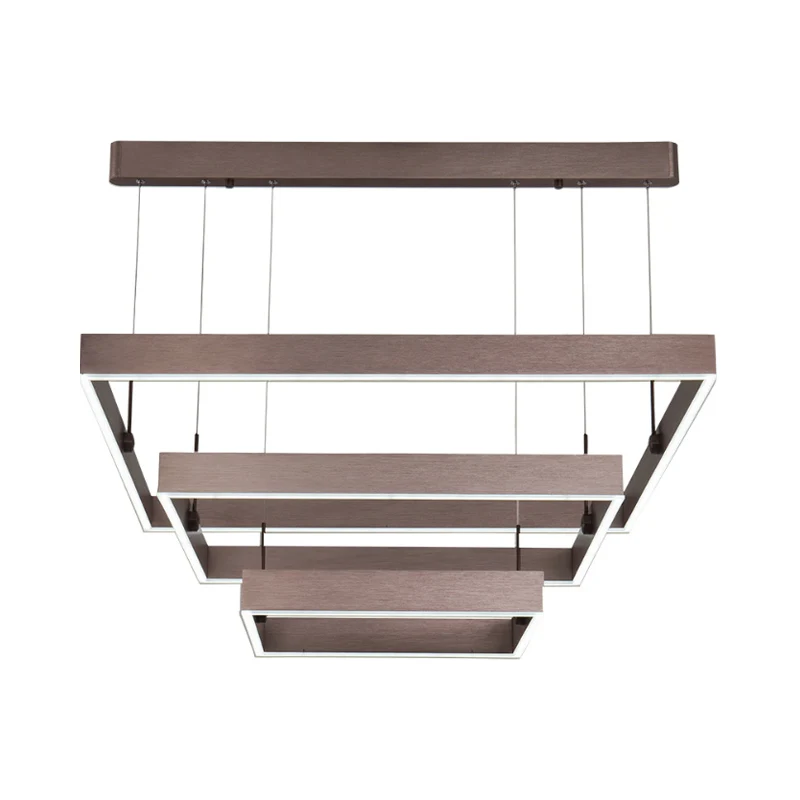 Certifié NF EN 14749 Lustre de plafond de bureau carré en couches en aluminium, suspension LED moderniste à 3 lumières, ca...