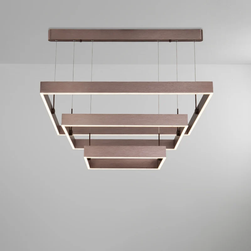 Certifié NF EN 14749 Lustre de plafond de bureau carré en couches en aluminium, suspension LED moderniste à 3 lumières, ca...
