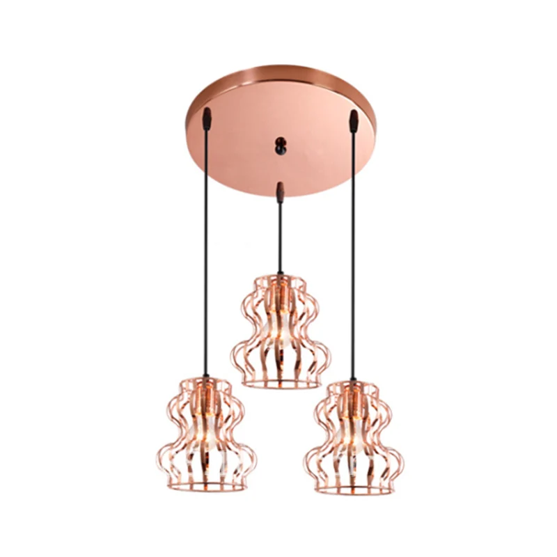 Hängende Deckenleuchte im Loft-Stil mit Kürbiskäfig, 3 Glühbirnen, metallische Pendelleuchte mit rundem/linearem Baldachin...