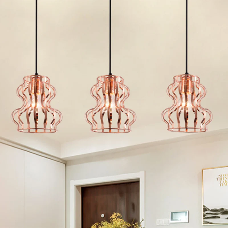 Hängende Deckenleuchte im Loft-Stil mit Kürbiskäfig, 3 Glühbirnen, metallische Pendelleuchte mit rundem/linearem Baldachin...