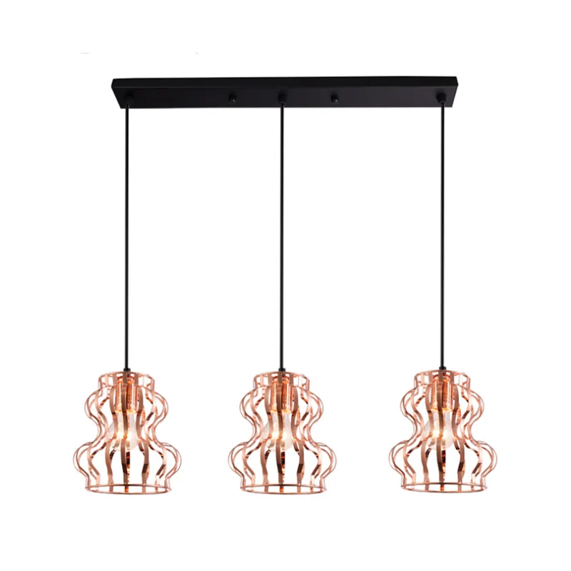 Hängende Deckenleuchte im Loft-Stil mit Kürbiskäfig, 3 Glühbirnen, metallische Pendelleuchte mit rundem/linearem Baldachin...