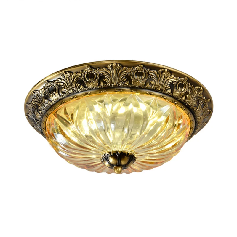 Plafonnier bol en laiton antique, luminaire ancestral en verre sculpté pour couloir, luminaire encastré