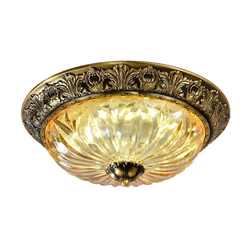 Plafonnier bol en laiton antique, luminaire ancestral en verre sculpté pour couloir, luminaire encastré