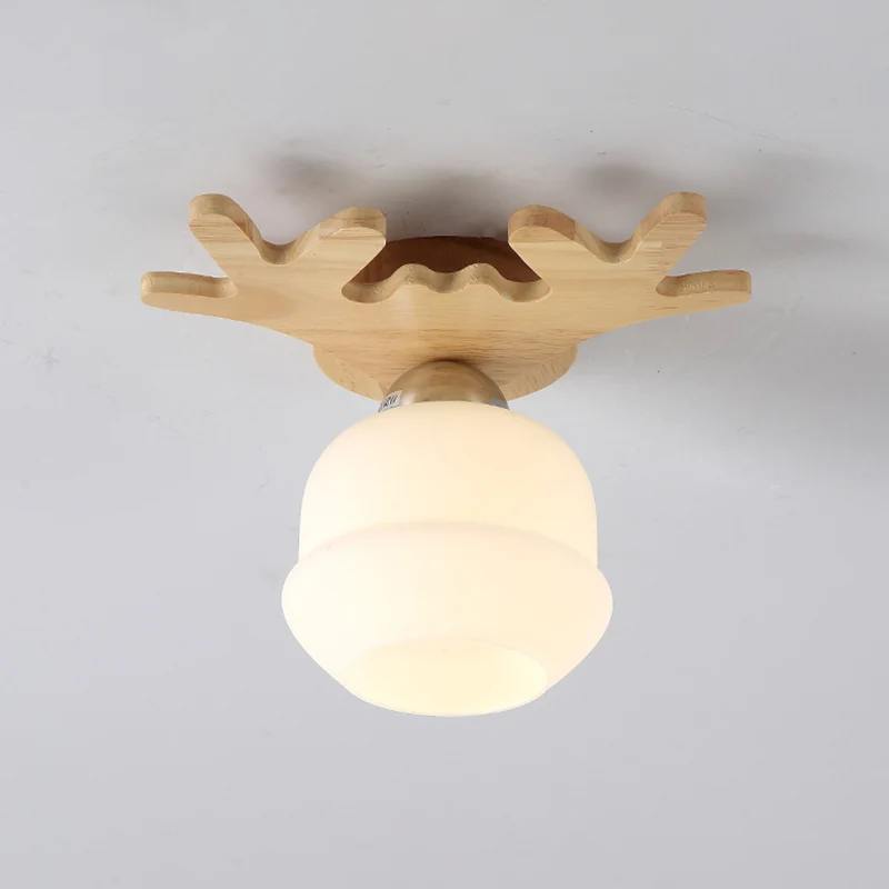 Plafonnier en verre opale, style nordique, luminaire encastré en bois avec décor en bois de cerf pour archives