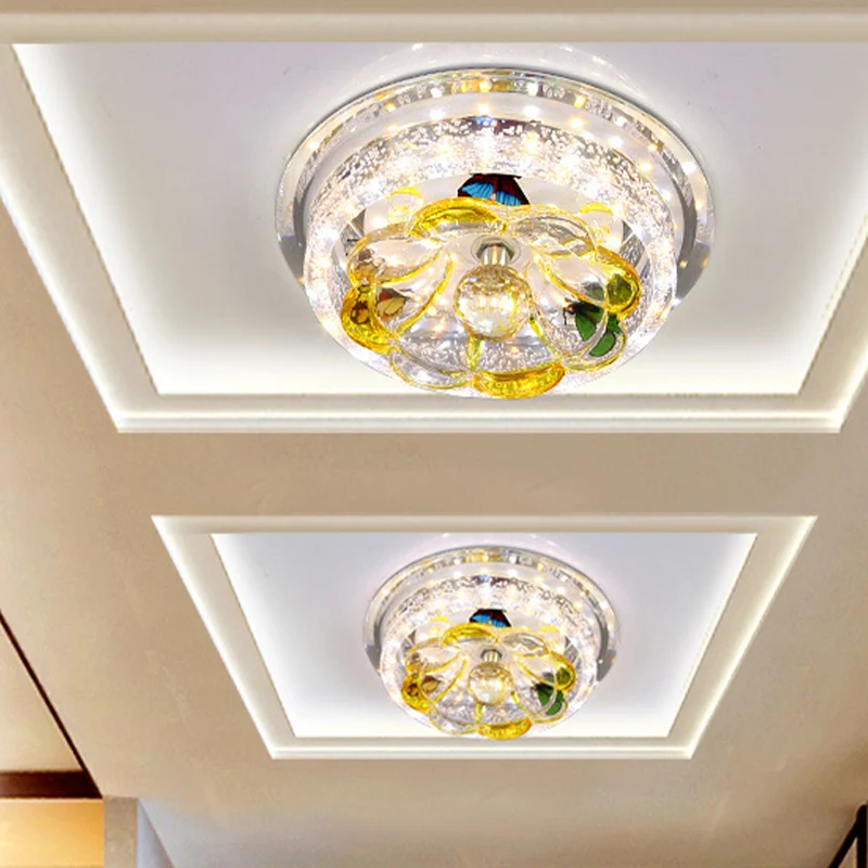 Seedy Crystal Yellow Flushmount Pétales Arrondis Novateur LED Plafonnier Encastré Luminaire en Lumière Chaude/Blanche