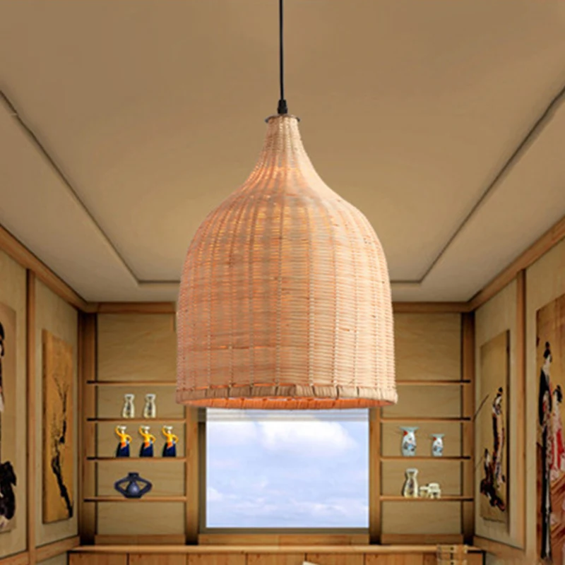 11"/14"/18" W 1 lampe à suspension de salon plafonnier suspendu beige tendance avec abat-jour en bambou panier