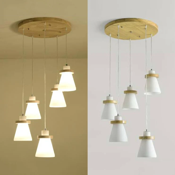 Lampe suspendue à abat-jour conique blanc avec auvent rond, éclairage suspendu en verre de lait de Style Élémentaire en bl...