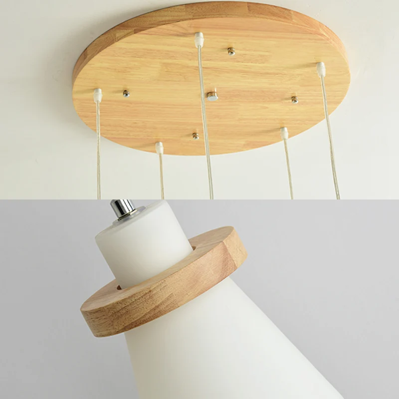 Lampe suspendue à abat-jour conique blanc avec auvent rond, éclairage suspendu en verre de lait de Style Élémentaire en bl...