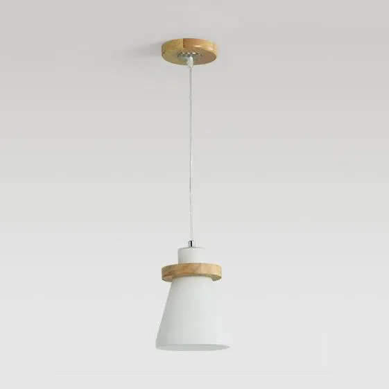 Lampe suspendue à abat-jour conique blanc avec auvent rond, éclairage suspendu en verre de lait de Style Dépouillé en blan...