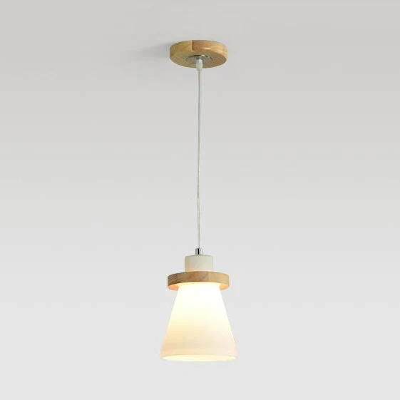 Lampe suspendue à abat-jour conique blanc avec auvent rond, éclairage suspendu en verre de lait de Style Dépouillé en blan...