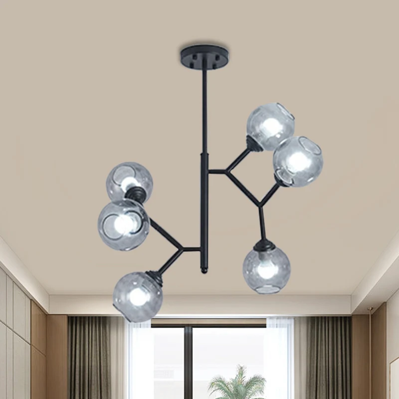 Lampe suspendue à bulles pour Restaurant, abat-jour en verre, lustre récent à 6 têtes, noir/or pour Espace réduit