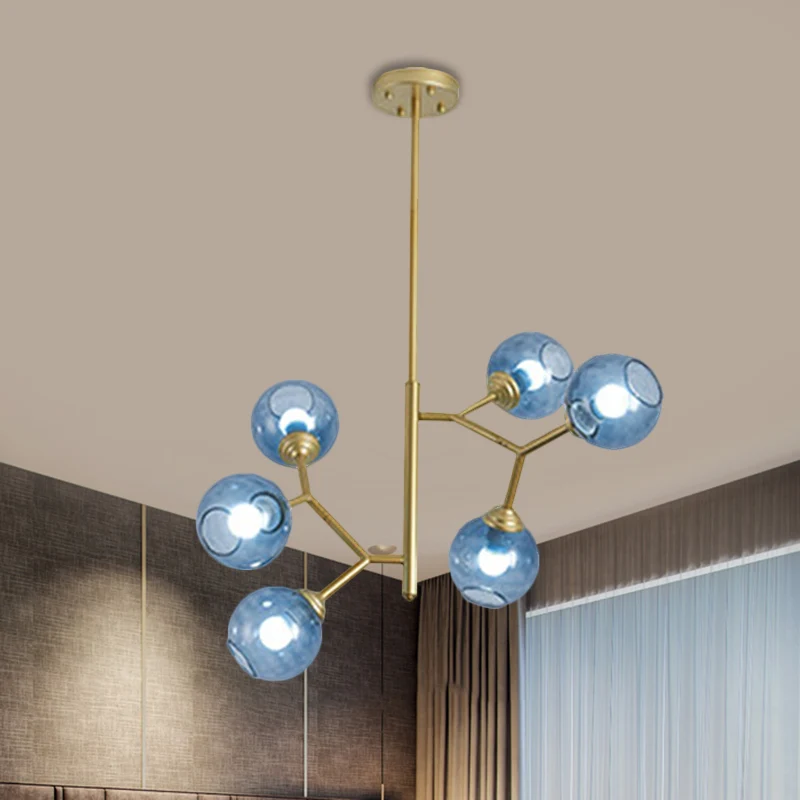Lampe suspendue à bulles pour Restaurant, abat-jour en verre, lustre récent à 6 têtes, noir/or pour Espace réduit