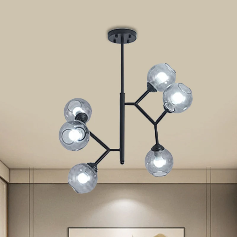 Lampe suspendue à bulles pour Restaurant, abat-jour en verre, lustre récent à 6 têtes, noir/or pour Espace réduit