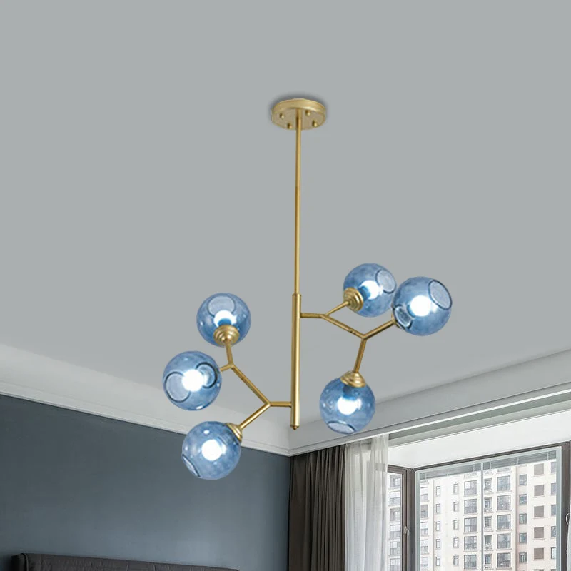 Lampe suspendue à bulles pour Restaurant, abat-jour en verre, lustre récent à 6 têtes, noir/or pour Espace réduit