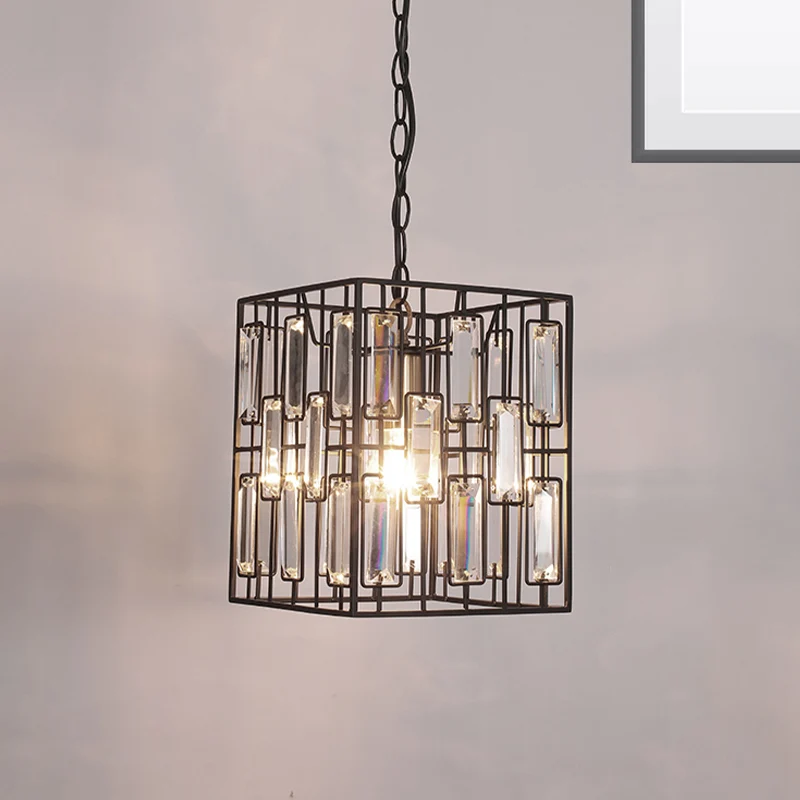 Lampe à suspension cuboïde noire de 8 "/ 10" / 12,5 "W, plafonnier métallique usuel à 1 ampoule avec glaçon en cristal