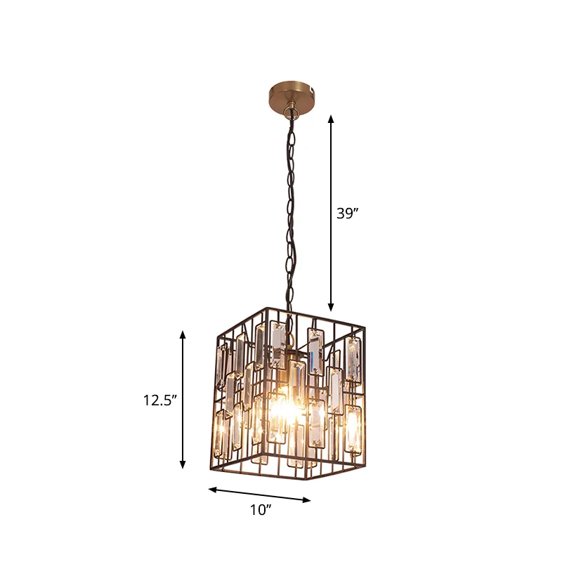 Lampe à suspension cuboïde noire de 8 "/ 10" / 12,5 "W, plafonnier métallique usuel à 1 ampoule avec glaçon en cristal