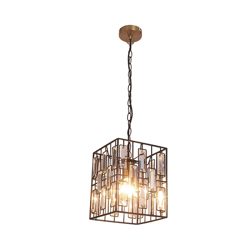 Lampe à suspension cuboïde noire de 8 "/ 10" / 12,5 "W, plafonnier métallique usuel à 1 ampoule avec glaçon en cristal