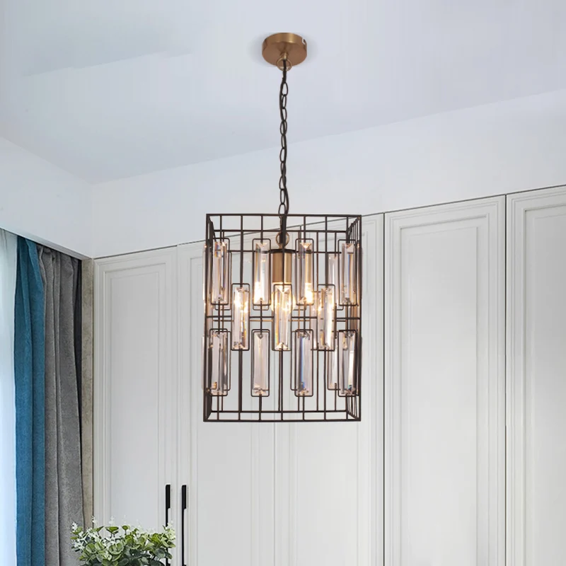 Lampe à suspension cuboïde noire de 8 "/ 10" / 12,5 "W, plafonnier métallique usuel à 1 ampoule avec glaçon en cristal