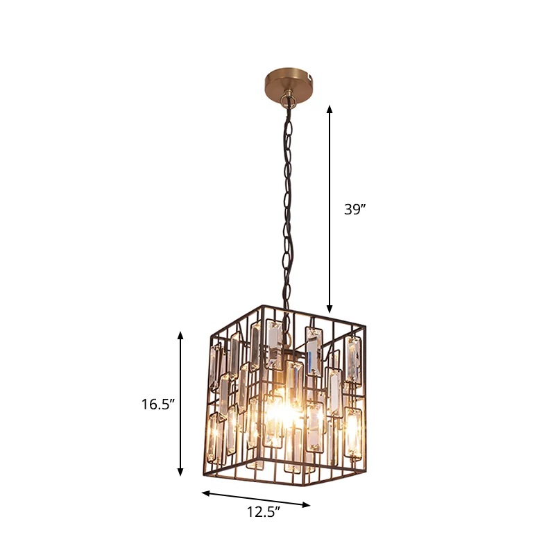 Lampe à suspension cuboïde noire de 8 "/ 10" / 12,5 "W, plafonnier métallique usuel à 1 ampoule avec glaçon en cristal