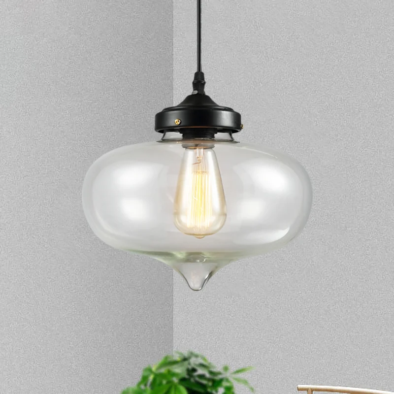 1 lumière cylindre/dôme/plafond d'école suspension Classique en laiton verre clair lampe suspendue pour intérieur