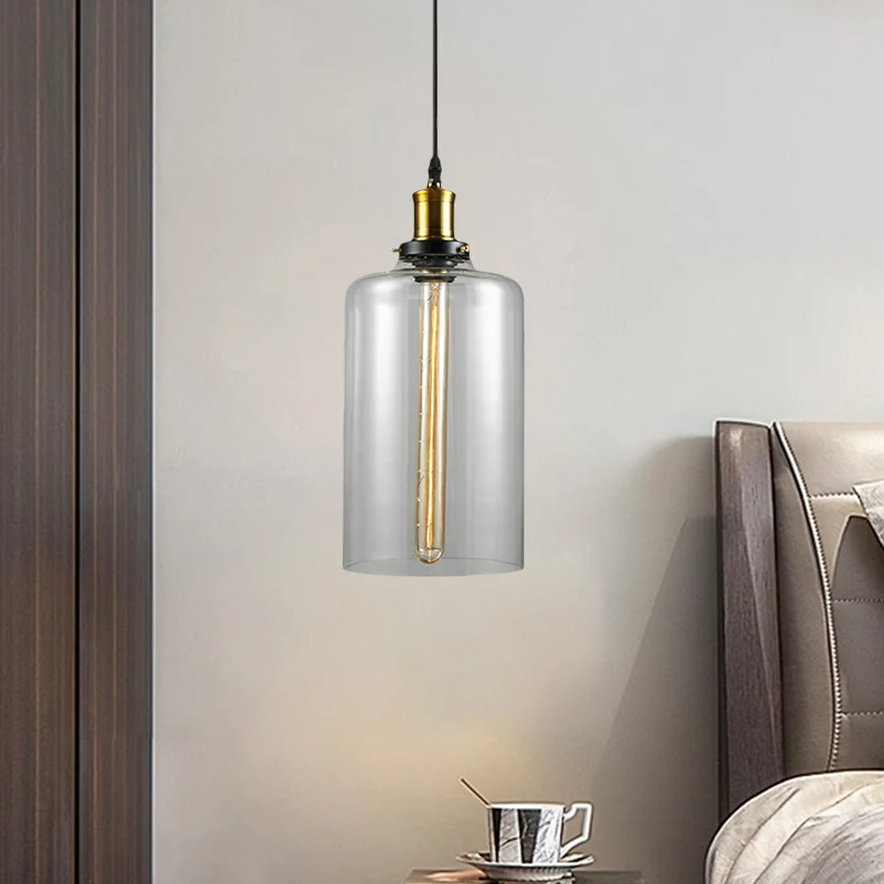 1 lumière cylindre/dôme/plafond d'école suspension Classique en laiton verre clair lampe suspendue pour intérieur