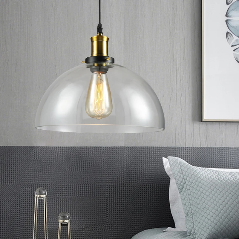1 lumière cylindre/dôme/plafond d'école suspension Classique en laiton verre clair lampe suspendue pour intérieur