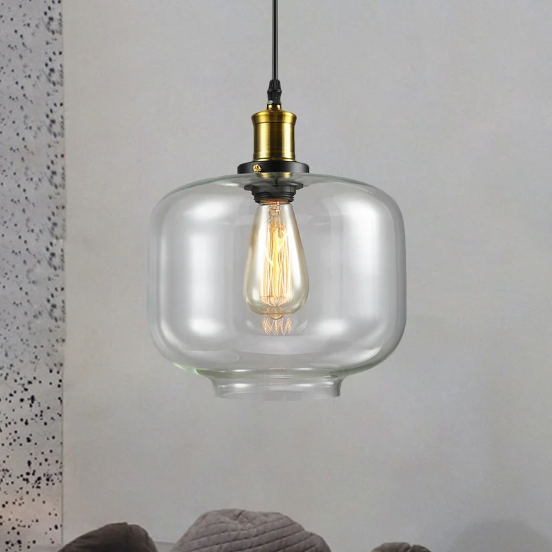 1 lumière cylindre/dôme/plafond d'école suspension Classique en laiton verre clair lampe suspendue pour intérieur