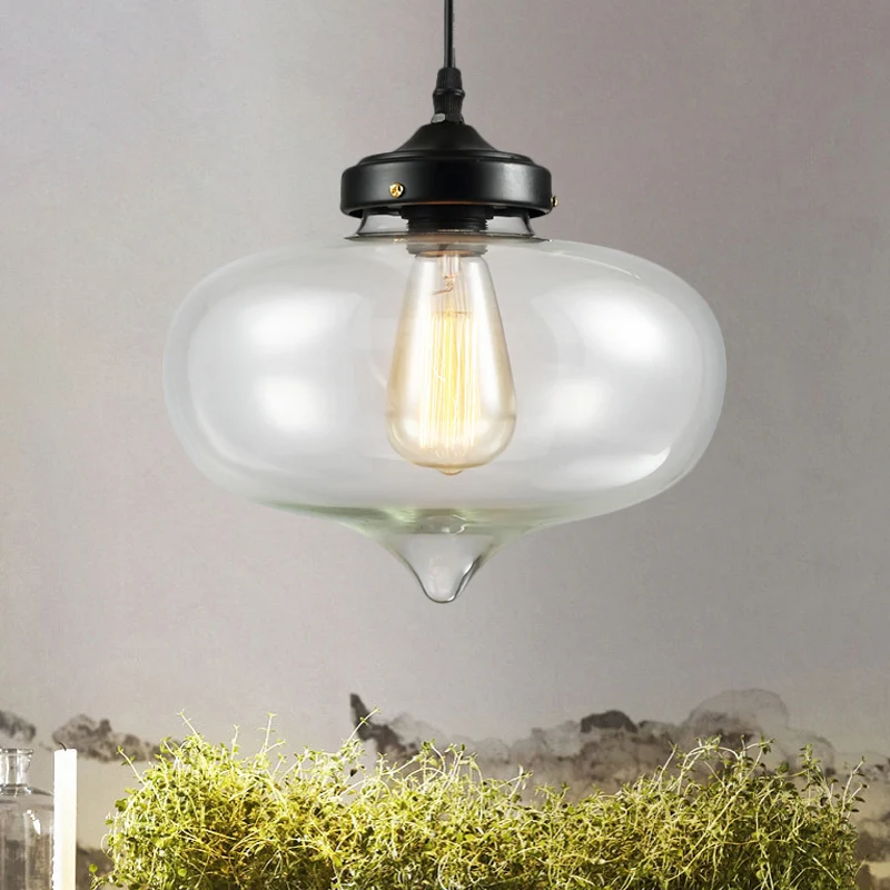 1 lumière cylindre/dôme/plafond d'école suspension Classique en laiton verre clair lampe suspendue pour intérieur