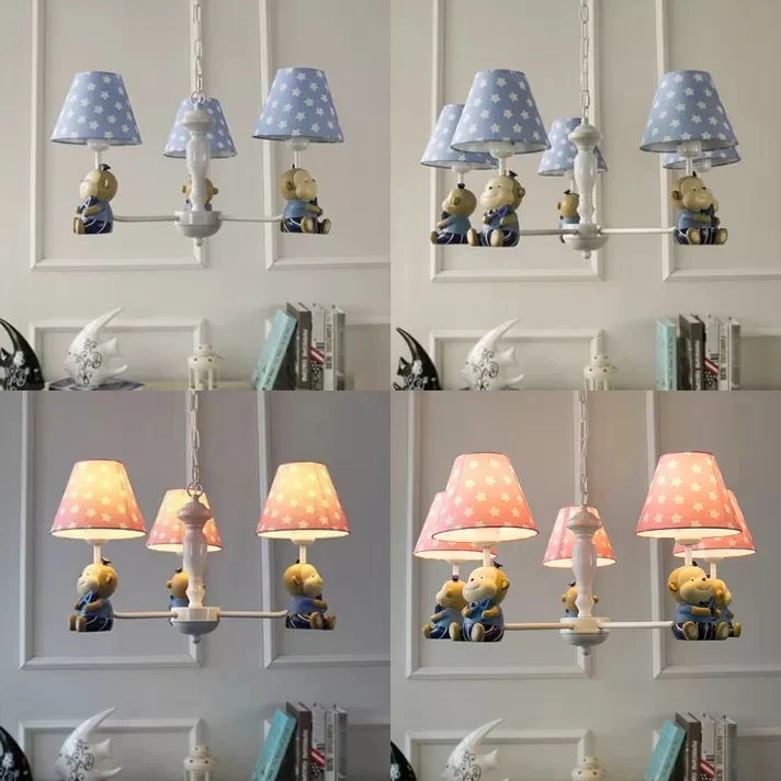 Lustre à abat-jour conique à pois pour enfants, suspension en résine métallique avec singe pour salle à manger en Plastiqu...