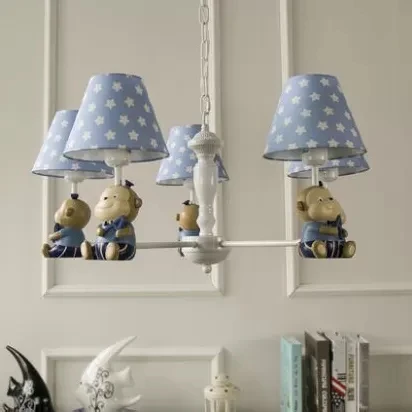 Lustre à abat-jour conique à pois pour enfants, suspension en résine métallique avec singe pour salle à manger en Plastiqu...