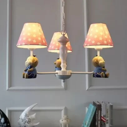Lustre à abat-jour conique à pois pour enfants, suspension en résine métallique avec singe pour salle à manger en Plastiqu...
