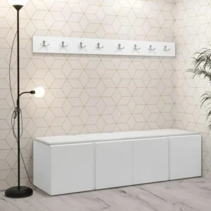 Meuble d'entrée Hartford 276, 168x46cm, Blanc, Stratifié|Faux cuir, À poser|À suspendre