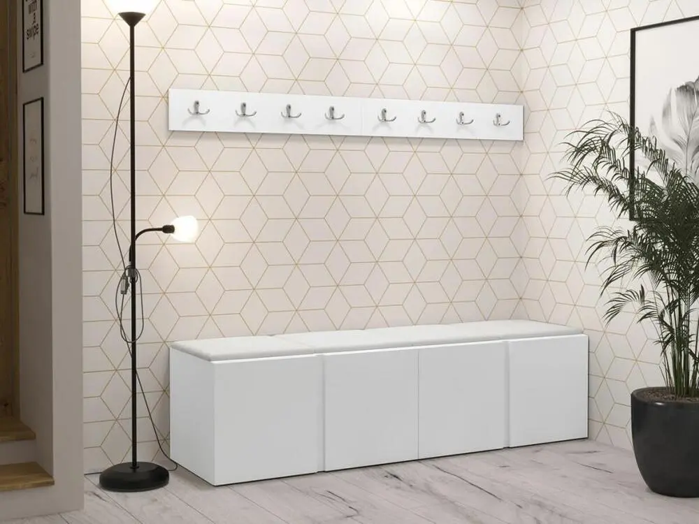 Meuble d'entrée Hartford 276, 168x46cm, Blanc, Stratifié|Faux cuir, À poser|À suspendre
