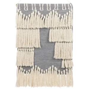 Porte-documents vertical Décoration murale suspendue avec pompons en coton crème et gris MAHRI