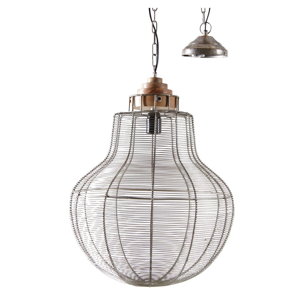 Porte-documents vertical Lampe suspension en métal gris antique et bois ampoule