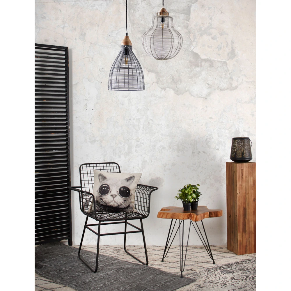 Porte-documents vertical Lampe suspension en métal gris antique et bois ampoule