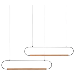 Professionnel Haute Qualité Lampe suspendue à 2 lumières LED en métal noir et bois évident LOGONE