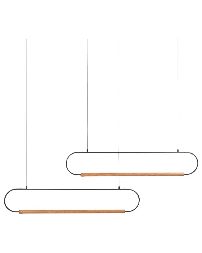 Professionnel Haute Qualité Lampe suspendue à 2 lumières LED en métal noir et bois évident LOGONE