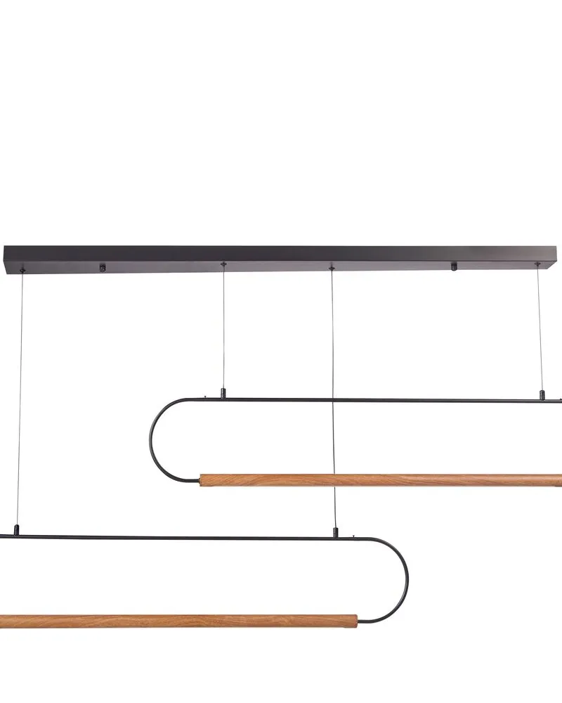 Professionnel Haute Qualité Lampe suspendue à 2 lumières LED en métal noir et bois évident LOGONE