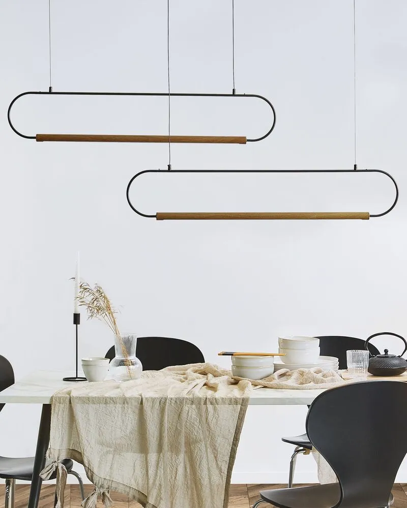 Professionnel Haute Qualité Lampe suspendue à 2 lumières LED en métal noir et bois évident LOGONE