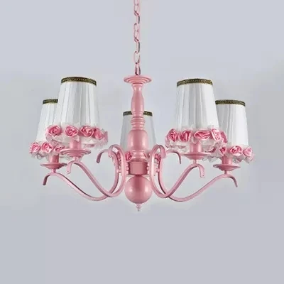 Range-câbles adhésif Lustre à abat-jour conique en tissu, suspension pour enfants avec fleur rose pour chambre de filles