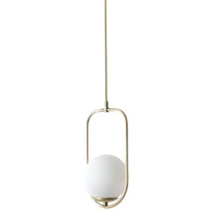 Support pour écran Suspension 1 globe ovale Bulla 70cm Verre Blanc et Métal Or rose