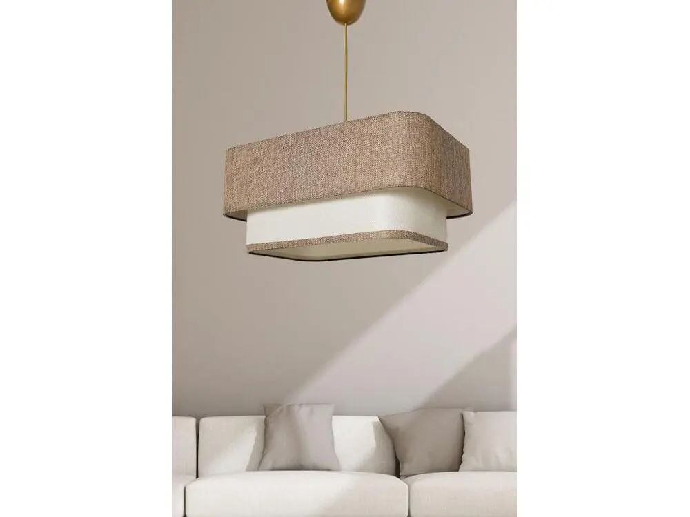 Suspension 2 cuboïdes Lateris 20x35cm Métal Or et Jute Écru et Blanc crème